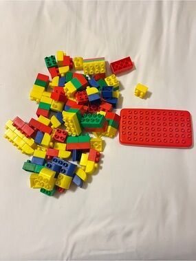 Plastic Building Blocks Set Red Baseplate Multicolor Toy Lot